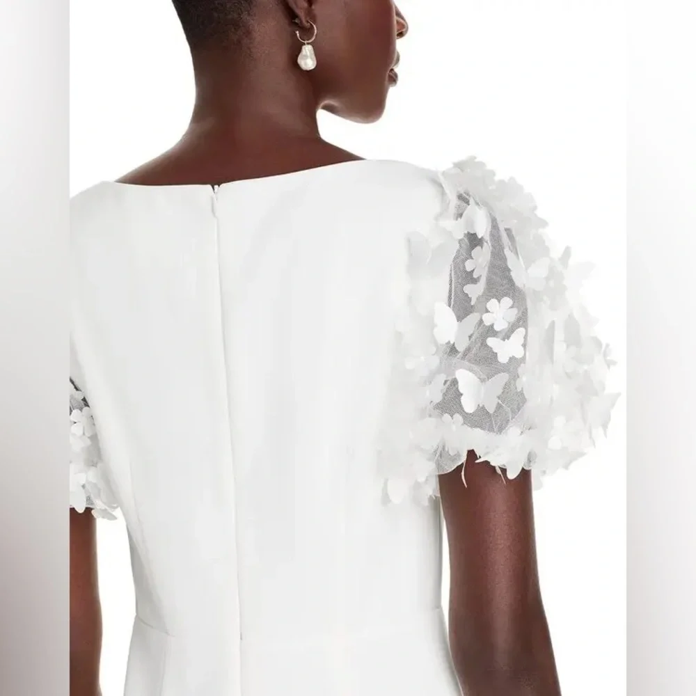 NWT ELIZA J 3d Applique Puff Sleeve Knee Length White Dress Sz 6 - Picture 3 of 13